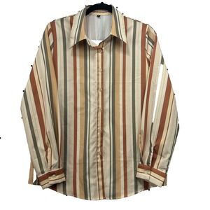 Women's Multi Colored Striped Long Sleeve Button Down Blouse Medium